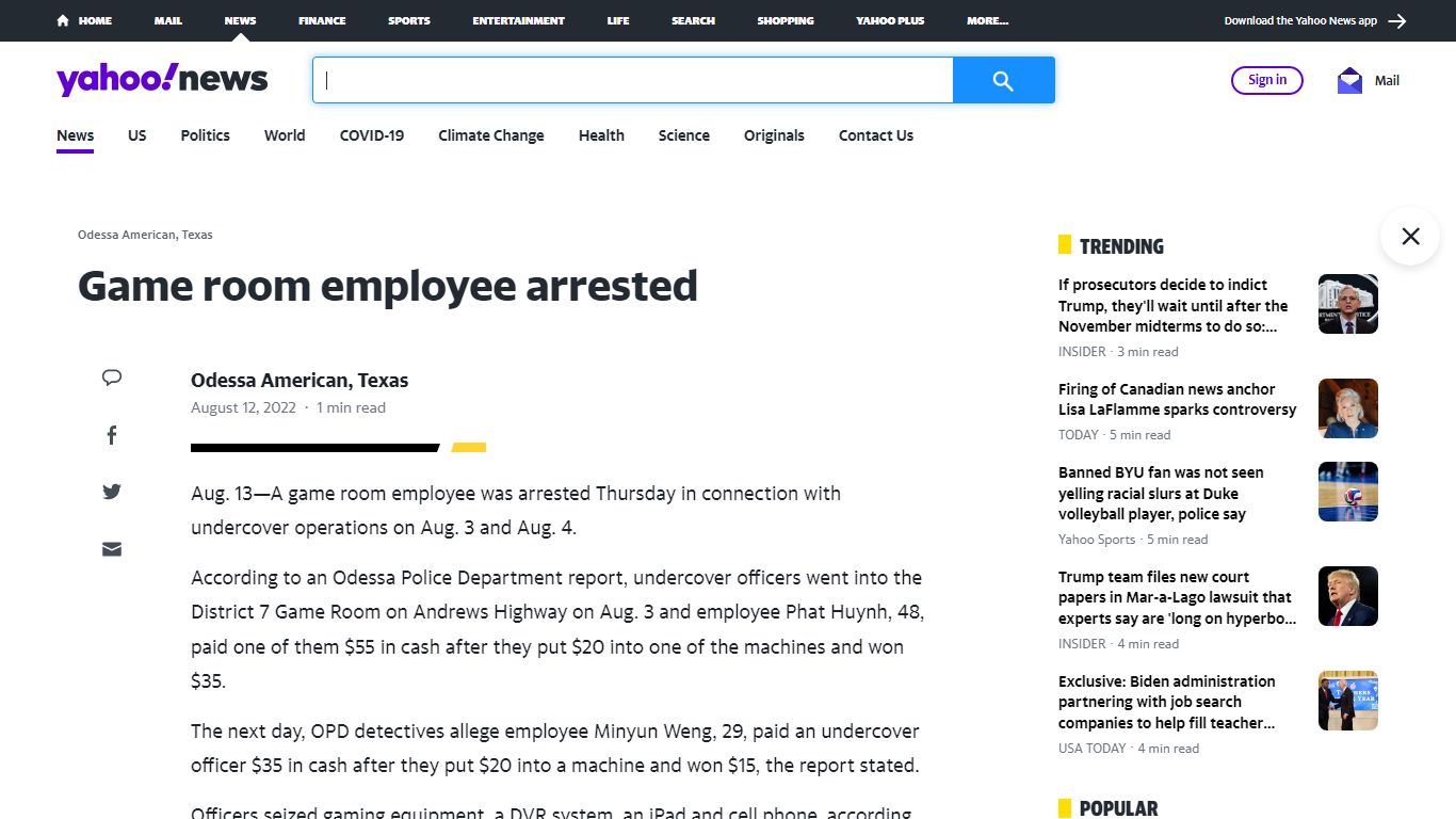 Game room employee arrested - news.yahoo.com